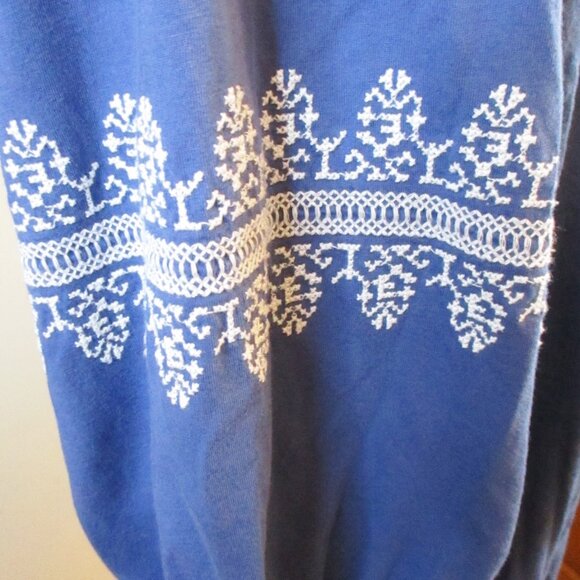 Chaps Denim Off the Shoulder Blouse, Embroidery, 3/4 Sleeves, Blue, Boho,Size 1X - Picture 6 of 11